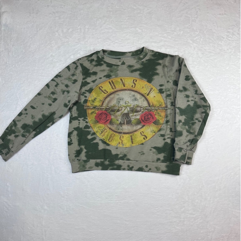 Guns N Roses Graphic Sweatshirt Small Green Tie Dye Band Logo Pullover RN102050